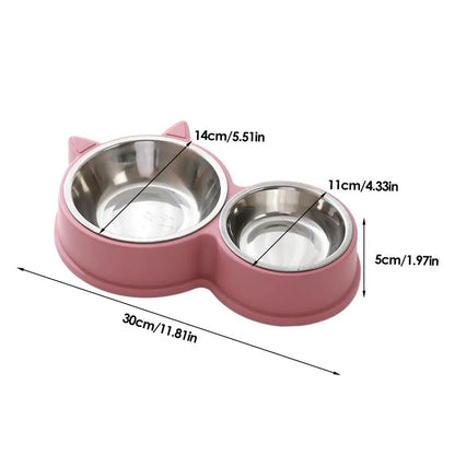 LuxePawe Non-Slip Stainless Steel Cat Ear Pet Food & Water Feeder Bowl