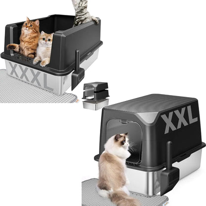 LuxePawe Jumbo Stainless Steel Open Litter Box for Large Cats XXL
