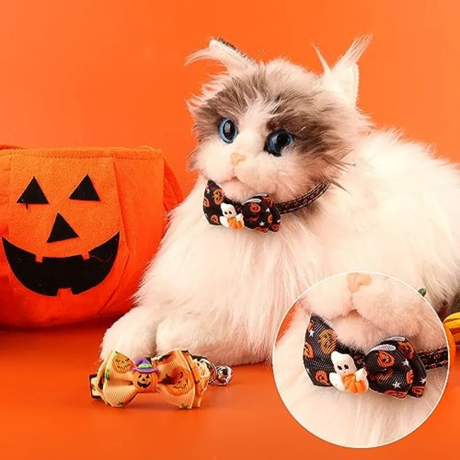 LuxePawe 2pcs Halloween Cat Collars – Breakaway with Bow & Bell