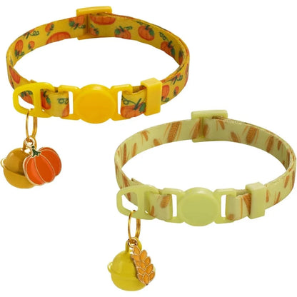 LuxePawe Breakaway Cat Collar 2-Pack Adjustable Fall Pumpkin Kitten Collar