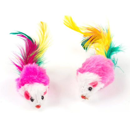 LuxePawe 10PCS Plush Cat Mouse Toys, Feather Rattle Mice for Indoor Cats