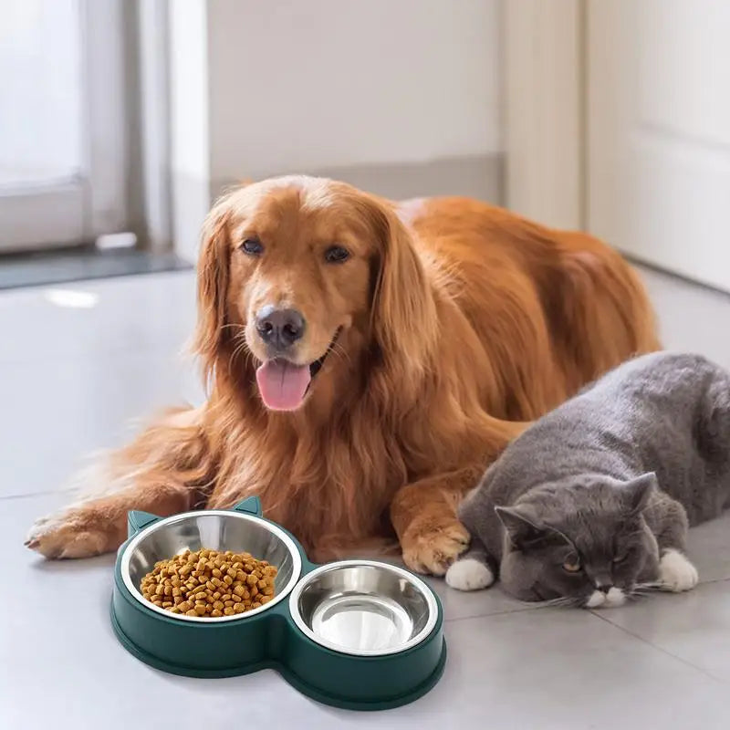 LuxePawe Non-Slip Stainless Steel Cat Ear Pet Food & Water Feeder Bowl