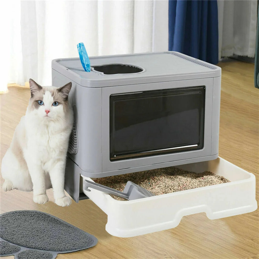 LuxePawe Enclosed Cat Toilet Tray Hooded Litter Box with Grooming Scoop