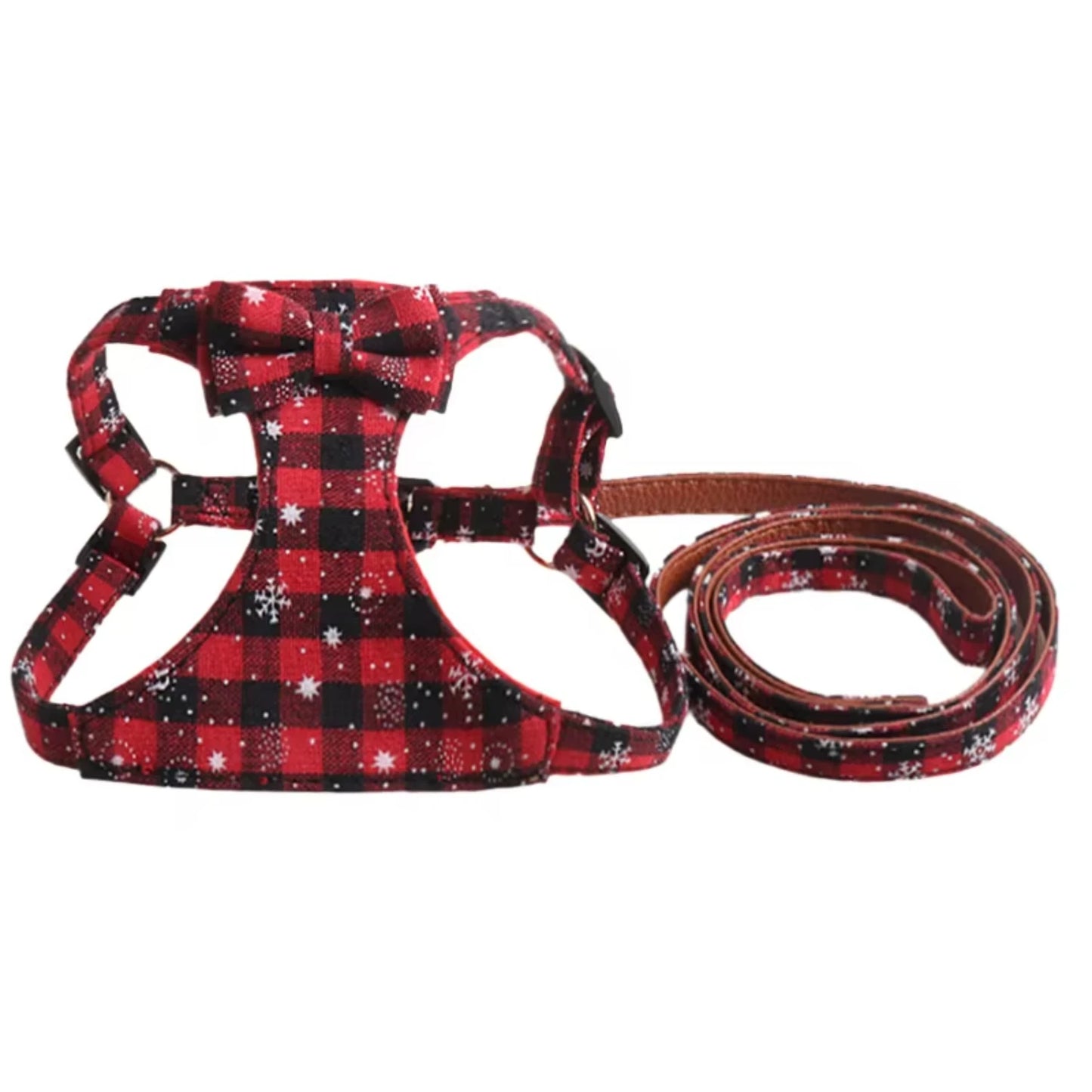 LuxePawe Christmas Suede Dog Harness Set with Matching Pet Leash