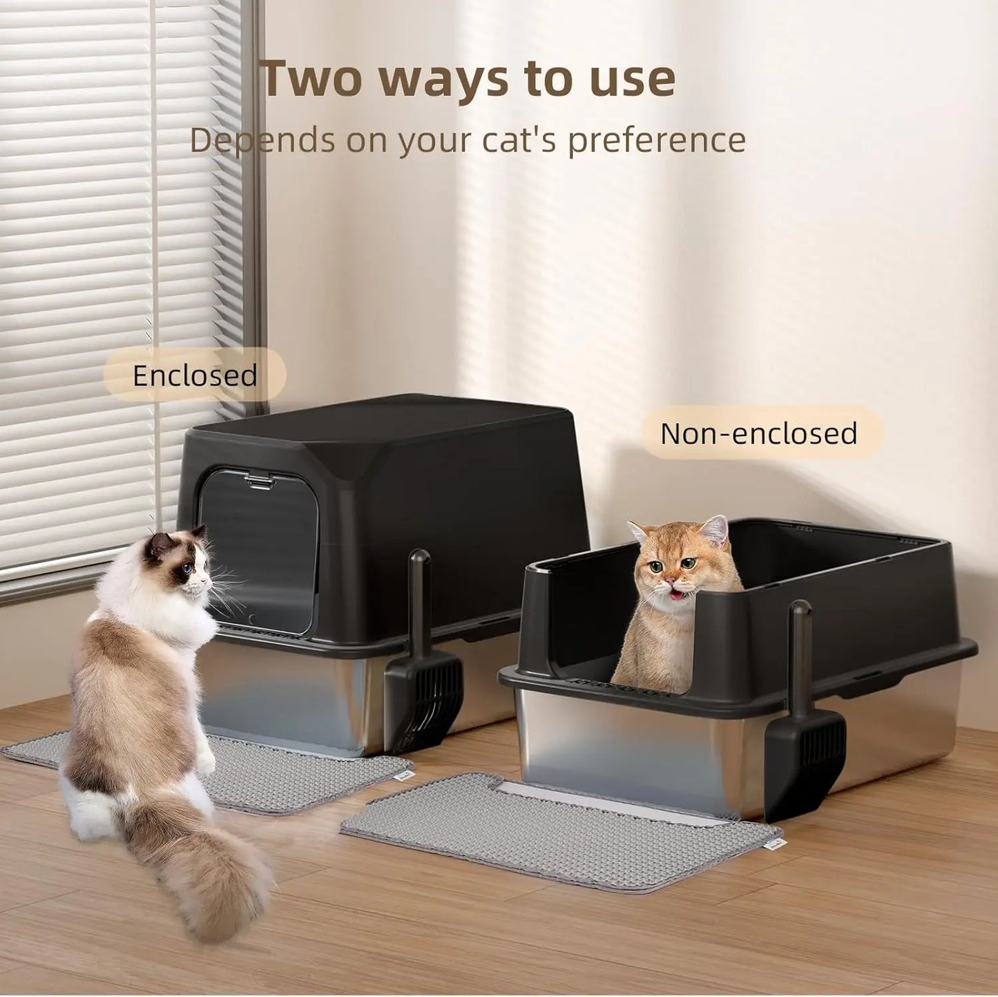 LuxePawe Jumbo Stainless Steel Open Litter Box for Large Cats XXL