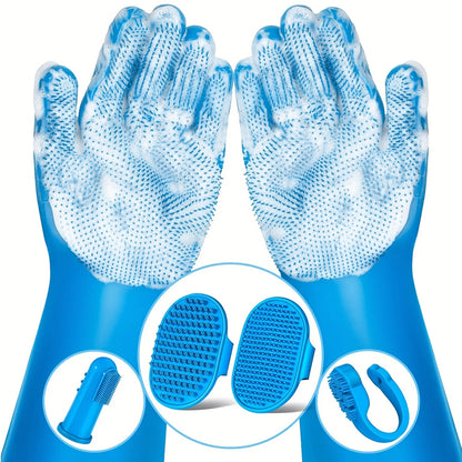 LuxePawe Dog Grooming Kit 6PCS, Silicone Bath Gloves & Finger Toothbrush