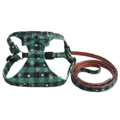 LuxePawe Christmas Suede Dog Harness Set with Matching Pet Leash