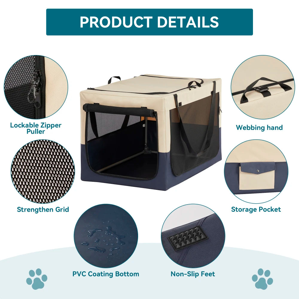 LuxePawe Adjustable Fabric Dog Crate Travel Kennel 3-Door Design