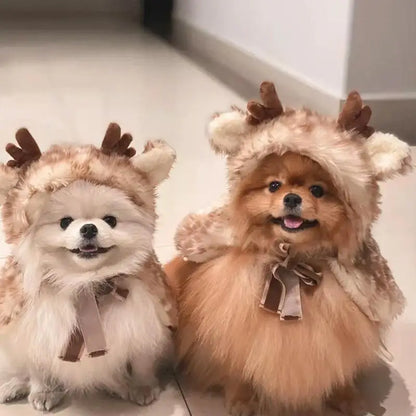 LuxePawe Cat Christmas Reindeer Cape – Soft Elk Cosplay Costume