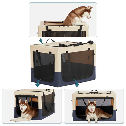 LuxePawe Adjustable Fabric Dog Crate Travel Kennel 3-Door Design