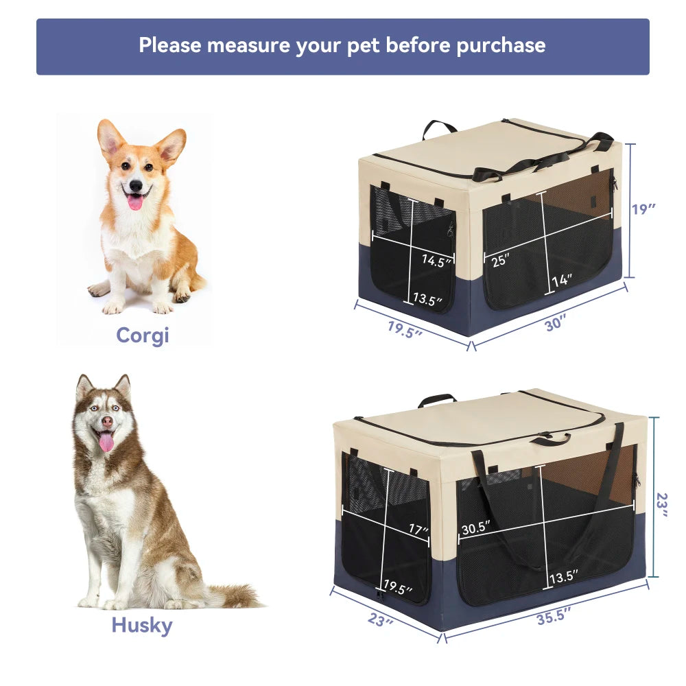 LuxePawe Adjustable Fabric Dog Crate Travel Kennel 3-Door Design