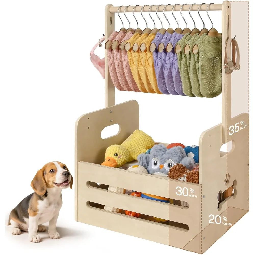 LuxePawe Wooden Dog Storage Organizer 35L Pet Toy Bin with Hanging Rods