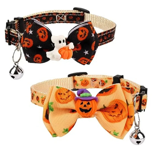 LuxePawe 2pcs Halloween Cat Collars – Breakaway with Bow & Bell