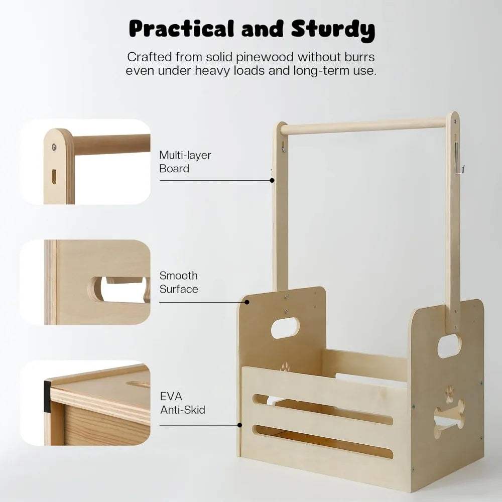 LuxePawe Wooden Dog Storage Organizer 35L Pet Toy Bin with Hanging Rods