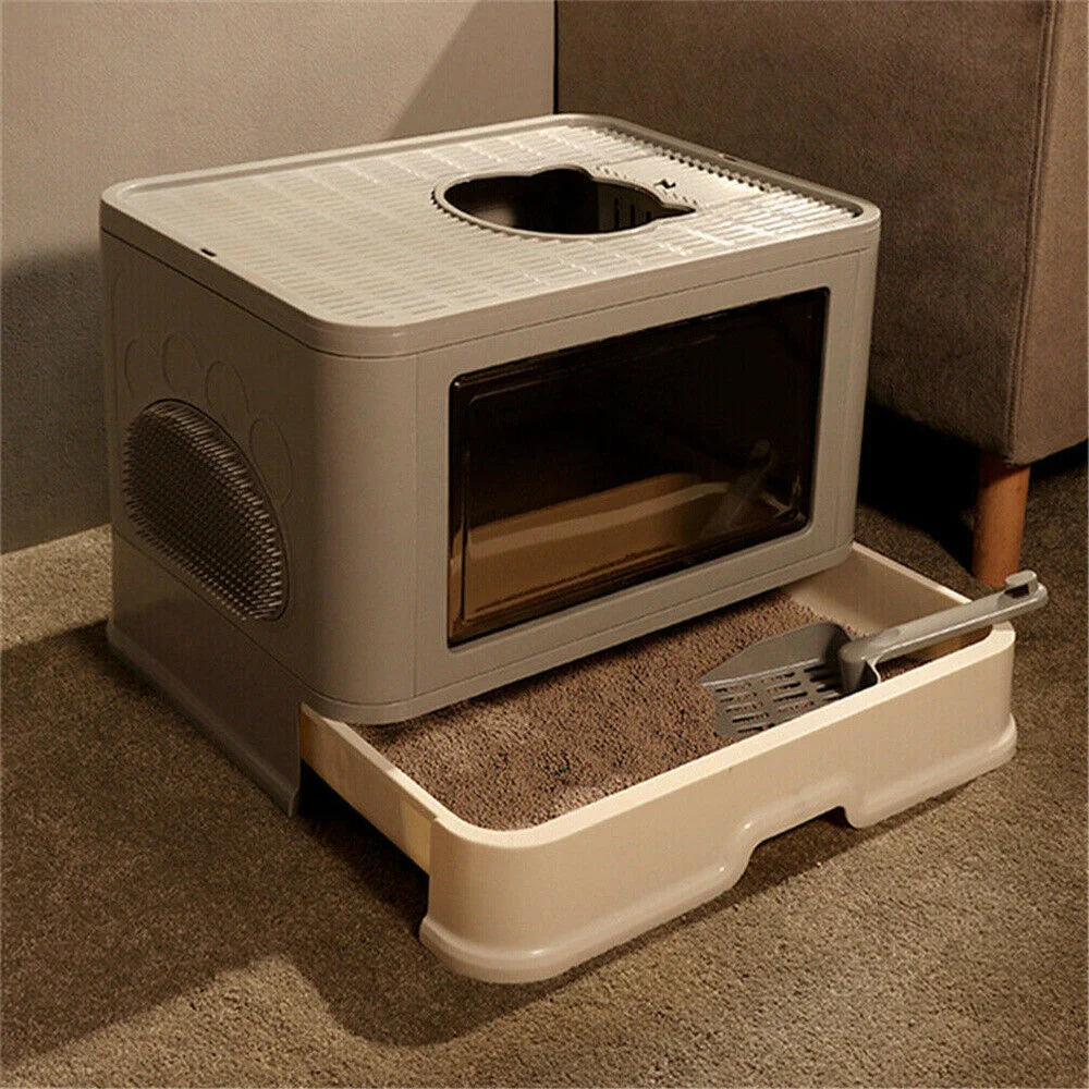 LuxePawe Enclosed Cat Toilet Tray Hooded Litter Box with Grooming Scoop